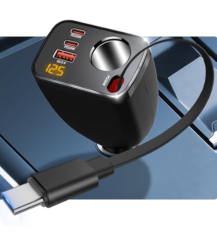 4 in 1 caricatore accendisigari USB multipresa accendisigari 12 V/24 V per iPhone 16/15/14, iPad, Samsung Galaxy S23