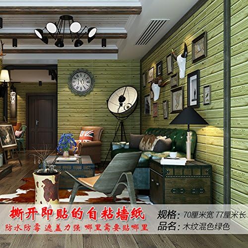 Jedfild Thick Wall Self-adhesive 3d stereoscopic Brick background wall waterproofing anti-collision tiled sticker bedroom living room restaurant wallpaper, wood color mixed green (70cm*77cm), maximum