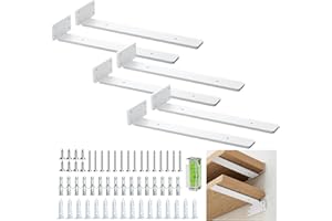 BATONCA Schwimmende Regalhalterungen, 12 Inch, Schwarze Regalhalterung, Robust, Mit Schrauben, 90-Grad-Winkel, Metall-Regalwinkel Und -StÜtzen, Regalträger Mit Modernem Eisen-Finish - Weiß 6 Pack