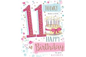 Piccadilly Greetings Group Ltd Girl Age 11 Wonderful 11 Today kartka urodzinowa - tort urodzinowy, 20 x 32, różowy
