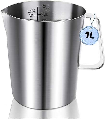Roestvrijstalen maatbeker met handgreep, ML-Sschaal & ounce-schaal maatbeker melkkannetje 1000 ml melkopschuimer perfect voor Barista Cappuccino Espresso Roestvrijstalen maatbeker met handgreep, ML-Sschaal & ounce-schaal maatbeker melkkannetje 1000 ml melkopschuimer perfect voor Barista Cappuccino Espresso