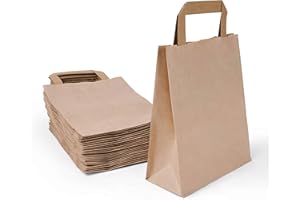 Inoverse Lot de 250 Sacs en Papier Kraft avec Anses, 18 x 08 x 22 cm, Grands Sacs en Papier Recyclables et Résistants pour Courses, pour Le Shopping, Boutiques et Cadeaux, Marron