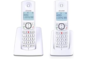 ALCATEL F530 Duo - Téléphone Fixe Sans Fil DECT - Grand Écran Rétroéclairé - Mains Libres - Fonction Blocage Des Appels - 2 Touches De Mémoires Directes - 2 Combinés - Blanc/Gris