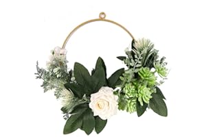 LIUMMRCY Künstliche Blumen Türkranz Hängende Frühlingskranz Rund Metall Blumenkranz Hochzeitsgirlande Türschild Metallkranz Haustür Dekorativer Kranz für Landhaus Haustür Dekoration Wohnzimmer Wanddekoration