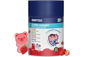 Gritzo Super Gummies, Multivitamin for Kids (Natural Strawberry Flavour, 30 Gummies) Zero Added Sugar, 21 Vitamins & Minerals
