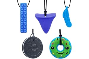 GNAWRISHING Chew Necklaces for Sensory Kids 5 Pcs Blue Sensory Chewy Toys for Autism Girls and Boys, ADHD Toddler, Adult