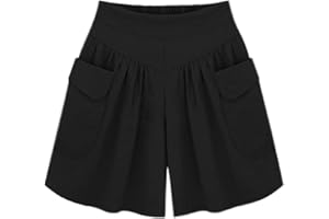 Petalum Women Summer Loose Casual Comfy Shorts Culottes Elastic Waist Wide Leg Pants