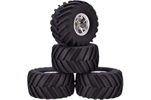 KINGCOO 4PCS RC Truck Tires 135MM Rubber Tyres and Plastic Wheel Rims Accessories for Monster Truck 1/10 RC car for HSP HPI Tamiya Kyosho Truggy (Y-Silver)