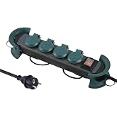 Electraline 62085 Professional Outdoor Base Power Strip, 4 Schuko Sockets with IP44 Plug, Pendant with 2 Hooks, Rubber Cable
