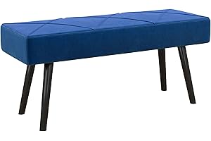 HOMCOM End of Bed Bench with X-Shape Design and Steel Legs, Upholstered Hallway Bench for Bedroom, Blue