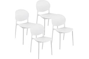 Baroni Home Set 4 Stühle aus weißem Kunststoff – Stapelbar, ohne Montage, leicht zu reinigen, mit rutschfesten Gummifüßen, für Küche, Wohnzimmer, Esszimmer, 46x50x80 cm