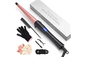 JAETON Ferro Arricciacapelli Conico, Arricciacapelli Professionale Ceramica Riccioli con onde da spiaggia, naturali e a spirale, Display LCD 100-230 °C, con guanto (Oro rosa, 13-25mm)