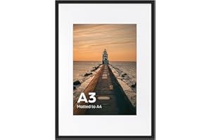 EYMPEU Black A3 Picture Frame, Display A4 Pictures with Mat or A3 Without Mat, A4 Photo Frames with Stand for Certificates, Posters, Artwork on a Wall - Single