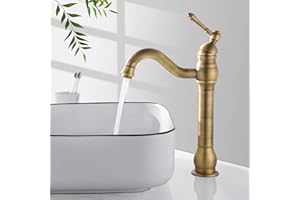 Namuoto Grifo de Lavabo para Baño Alto Puede girar 360 °, Clásico Retro Grifo Lavabo Monomando de Grifo Baño Lavabo, Latón Antiguo