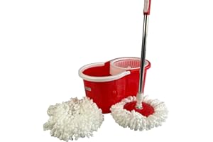 ASHLEY HOUSEWARES Spin Mop And Bucket Set With 2 Super Absorbent Microfiber Mop Heads Easy Press Spinning Rotating Mop Handle