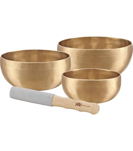 Handgemaakte Tibetaanse klankschalen uit India incl. onderlegger & houten klos (13 15 19 24 cm