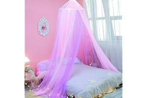 Wnqou Two-tone Bed Canopy Mosquito Net,Pink Purple Bed Canopy for Girls Bed Net,Princess Canopy for Kids Bed Room Decor
