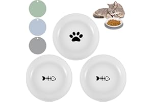 YAMITORA 3 Stück Futternapf Katze Keramik Set, 3 rutschfest Katzennapf Flach mit 3 Rutschfesten Matten zur Erleichterung von Whisker-Müdigkeit für Kätzchen und Kleintiere (Gräten)