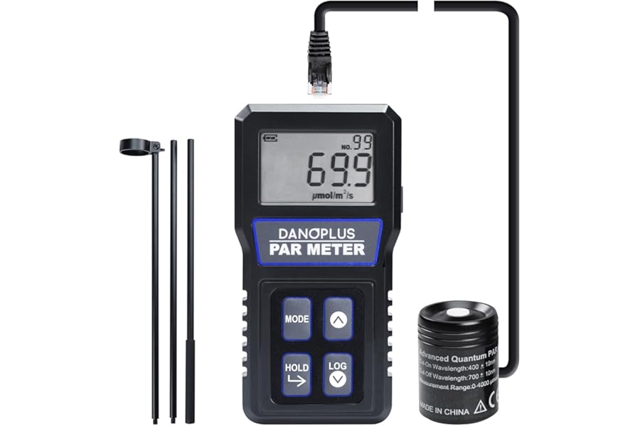 PAR Meter for Reef Tank, Waterproof PAR Meter Aquarium IP68 Quantum Sensor PPFD Meter Data Logger, Full-Spectrum Quantum PAR Meter with 79" Cable and 37" Solid Telescopic Pole Included