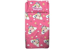 HERMET Unicorno, Lenzuolo Letto Singolo Bambina, Completo Letto, Rosa, Lenzuolo Sopra, Lenzuolo Con Angoli, Federa, 100 Percento Cotone, Lenzuola Cameretta