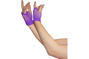 Crazy Chick Girls Short Fishnet Gloves, Assorted Colours, Neon, One Size, Purple, Fingerless, Party Fancy Dress Tutu Gloves
