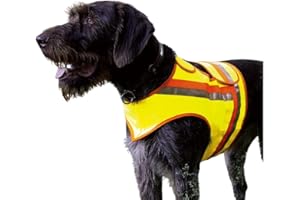 STEIGER Hunde Signal Reflektor Warnweste für Drückjagd, Treibjagd, Straßenverkehr, sowie Spaziergänge bei Dunkelheit in Gelb Orange mit Reflektions-Streifen (L)
