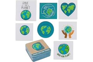 KAMACA - Set da 6 asciugamani magici, adatti come regalo per feste di compleanno, 100% cotone, motivo “Save The Planet”