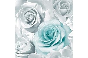 Muriva Madison Glitter Aqua Wallpaper 139523 - Flower Floral Large Roses Blue