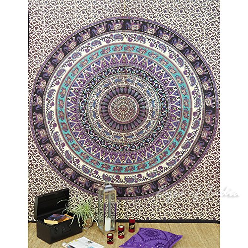 EYES OF INDIA – QUEEN BLACK INDIAN HIPPIE MANDALA ELEPHANT TAPESTRY BEDSPREAD Beach Blanket Dorm - 2