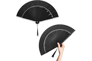 XOUDKE 2 PCS Ventaglio da Borsetta Portatile - Ventagli Nero Eleganti, Ventagli Matrimonio Personalizzati,per Matrimoni, Viaggi e Mare