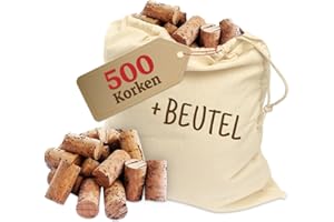 ELES VIDA 500 NEUE Weinkorken in Baumwollbeutel - Bastelkorken Korken auch für verkorken von Wein oder Dekorieren, Kreativ, DIY und Basteln - Flaschenkorken als Bastelzubehör in 24mm x 45mm Naturmaterial Dunkel