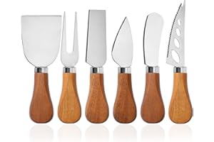 Clarmonde Set di 6 coltelli da formaggio con manico in legno di alta qualità, per tagliare e spalmare tutti i formaggi preferiti (set da 6 pezzi)