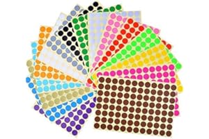 FEBBYA Gommettes Autocollantes Rondes,13mm Couleur Codage Étiquettes 1980 Auto-adhésifs de points 16 feuilles pour le bureau,école,calendriers,autocollants de carte