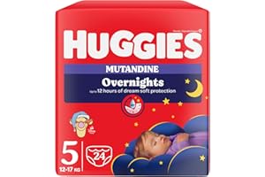 Huggies Overnight Pannolini Notte Bambino, Taglia 5 (12-17 Kg), Pannolini Assorbenti per la Notte, Design Disney, Confezione da 24 mutandine