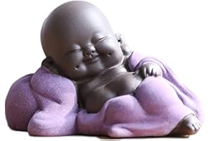 Qikuver Buddha Maitreya che ride, Statua di Buddha in ceramica Ornamento Scultura da tè Piccolo monaco Decor Set da tè per Home Office Decorazioni per auto Regalo Artigianato e arte (Viola)