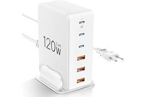Caricatore USB C layajia,Caricabatterie 120W,Caricatore USB Multiplo con 3 USB C e 3 USB A,Caricatore Universale per MacBook Pro/Air,laptop,iPad,Carica Batterie Cellulare per iPhone,Samsung ecc-Bianco
