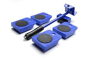 Yomiro -5 Pezzi Sollevatore per Mobile Portatile, con 4 Dispositivi di Scorrimento Set di Rulli da 1 asta di sollevamento per mobili, Set Spostare Mobili Pesante, Peso Fino a 150KG (Blu)