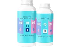 Resin Pro ® Resina Epoxi Transparente 1:1 para Fabricación de Joyas, Creaciones Artísticas, Fácil de Usar y Resistente a la Humedad, 1 Kg, Resina apta para Principiantes
