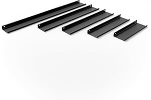 HEVVA Regalleiste 30/40/50/60/80/100/120 cm | Marseille | Bilderleiste, Wandregal aus Metall, Metallablage, Schlüsselbrett, Badregal schmal, Gewürzregal Schwebend | (1x Regal - Schwarz, 100 cm)