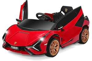 COSTWAY 12V Lamborghini Kinder Elektroauto mit 2,4G-Fernbedienung, Kinderauto 3-5km/h mit MP3, Radio, Musik und LED-Scheinwerfer, für Kinder von 3-8 Jahren (Rot)