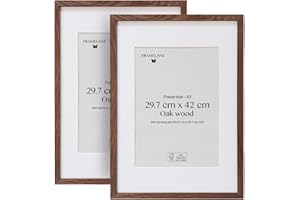 Framelane Lot de 2 cadres A3 29,7x42 cm Cadre élégant en chêne foncé - Finition haut de gamme - Bois durable certifié FSC - Inclut un chevalet et des clips métalliques