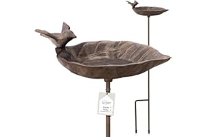 wildlife home Vogeltränke stehend auf Stab mit Erdspieß I Kleine Vogeltränke, Vogelfutterspender Garten, Balkon I Vogelbad frostsicher aus Gusseisen, Vogelfutterstation für Vögel, Wildvögel