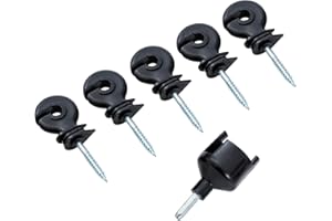 KATSU Tools Isolatori ad anello per recinzione elettrica 100 pezzi Isolatori ad anello avvitabili + mandrino per cacciavite, accessori per pali in legno per recinzione, corde, fili e trefoli