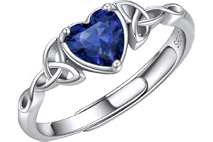 ChicSilver Heart Birthstone Celtic Knot Ring for Women 925 Sterling Silver Adjustable Ring Minimalist Jewelry(with Gift Box)
