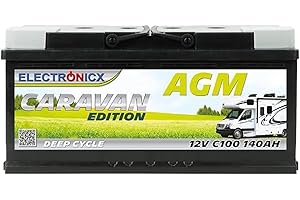 Batteria di alimentazione AGM Electronicx Caravan 12V 140Ah – Batteria ad alte prestazioni 140 Ah, senza manutenzione, sigillata, a tenuta stagna, batteria solare, camper – Dimensioni: 393x175x190mm