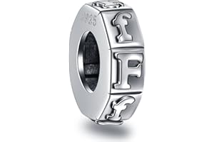 GLOWDAS Charms espaceur de lettre a-z Initiale, antiques argent sterling 925 26 alphabet caoutchouc stoppeur perles, adapté pour bracelet de bricolage européen, cadeaux pour fête des mères/anniversaire/noël