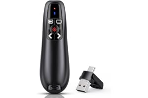 VVKPEYIN Télécommande sans fil pour présentation PowerPoint, 2,4 GHz, avec récepteur USB, indicateur rouge, pour Windows/Mac/PowerPoint/Keynote/Google Slides/PDF (usb＆c)