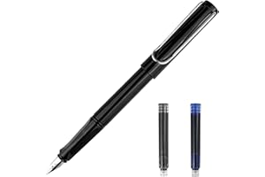 Dyaucwpo Penna Stilografica con Pennino Fine, Impugnatura Ergonomica e Pennino in Acciaio lucido Misura EF, Stilografiche Include 2 Cartuccia (Blue, Nero), per Ufficio Scrittura, Destrimani