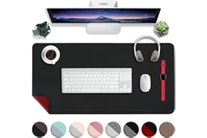 HELI MIAO Skórzana podkładka na biurko, 60 x 35 cm, mata na laptopa, wodoodporna, do biura lub domu, dwustronna, dwukolorowa (czarny/różowy)