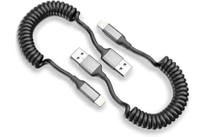 ACECENE Spiralkabel USB A auf Lightning Kabel Kurz, 2 Pack MFi Zertifiziert USB iPhone Ladekabel Auto, Carplay Kabel mit Datensynchronisation für iPhone 14 13 12 11 Pro Max X XS XR 8 7 6 Plus Se, Schwarz-grau